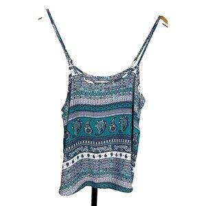 Cotton On Paisley Floral Boho‎ Cami Tank Top Green Purple Small Coastal Hippie